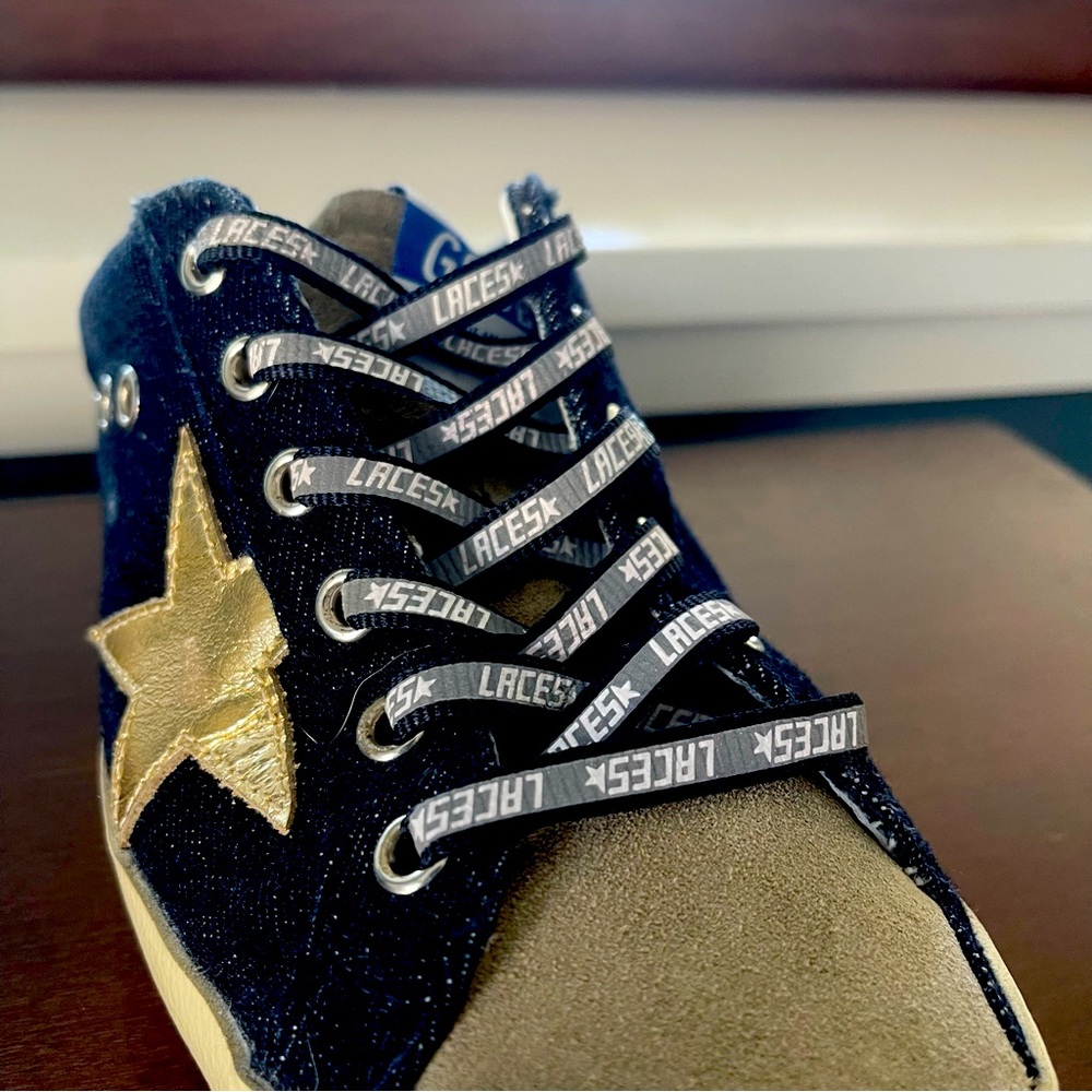 Authentic Golden Goose Laces Reflective Navy and Silver with White Lettering